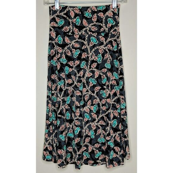 LuLaRoe Azure Printed Skirt Aqua Blue Pink Floral Vine A-line XS - Picture 5 of 8